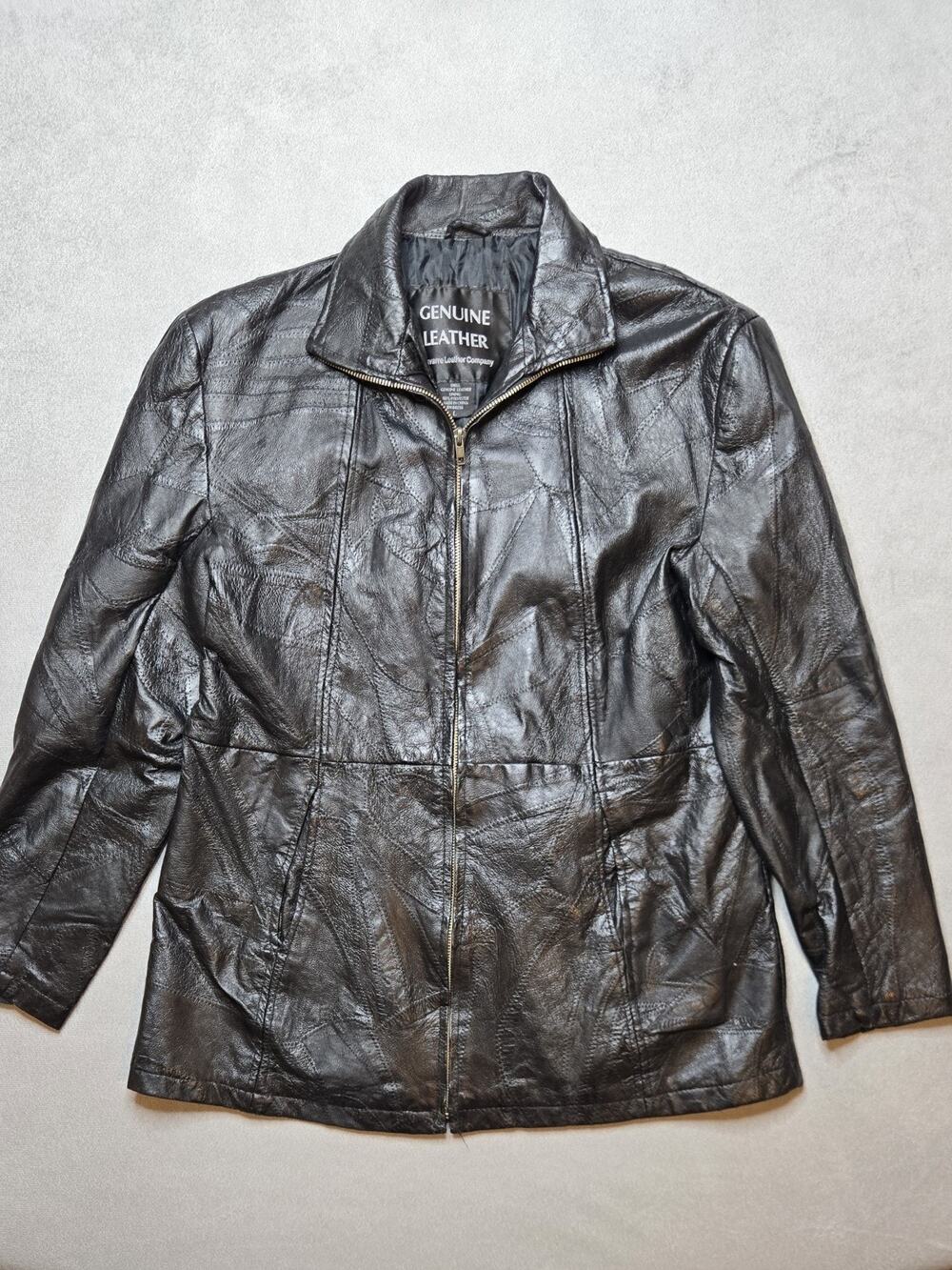 Vintage Navarre Leather Company Black Patchwork Leather Jacket Zip Up Womens L